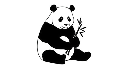 Giant panda eating bamboo in a seated position silhouette art © noksvel