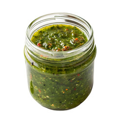 A fresh and flavorful chimichurri sauce bursting with finely chopped parsley, garlic, oregano, and red chili flakes, glistening with olive oil and vinegar.