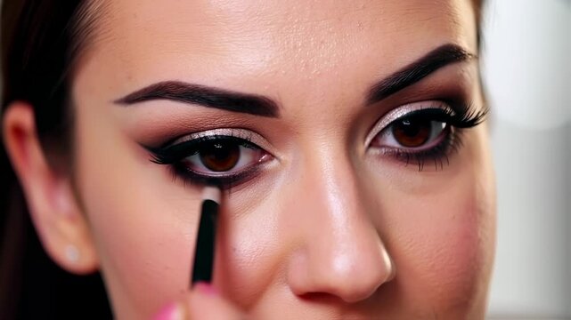 Close-up demonstration of a woman applying eyeliner to achieve a captivating eye makeup look