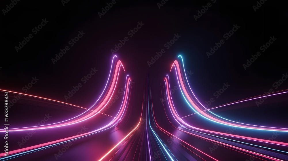 Poster neon light trails: illuminated streaks of vibrant light create an abstract and captivating display, 