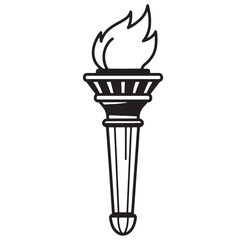 Illustrated black and white vector graphic of a lit torch symbol of freedom and liberty