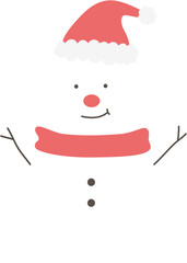 snowman wearing red santa hat and scarf cartoon illustration