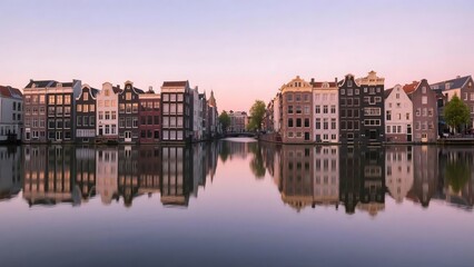 Amsterdam Canal Houses Reflected at Dusk
