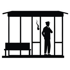 A smoker smoking in a bus stand, CitySmoke, Silhouette of a Man Smoking,  Silhouette of man taking selfie., BusLoop, Silhouette of a man taking a selfie on gray background, Detective Black and White.