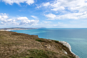 Looking out over the Isle of Wight coastline towards Freshwater Bay, from Tennyson Down