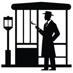 A smoker smoking in a bus stand, CitySmoke, Silhouette of a Man Smoking,  Silhouette of man taking selfie., BusLoop, Silhouette of a man taking a selfie on gray background, Detective Black and White.