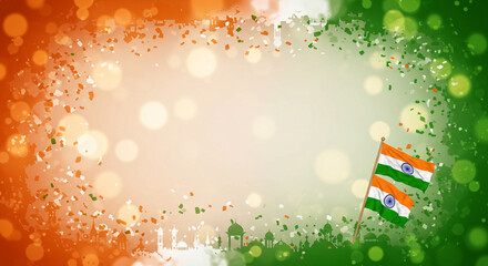 15 august india independence day celebrate india independence day background with flag confetti and cityscape vector illustration