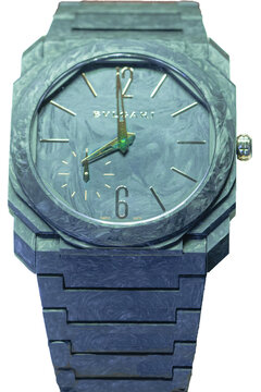 Octo Finissimo wristwatch by Bulgari with octagonal case in grey ceramic.Milan - Italy,07 August 2025