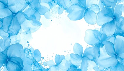 Obraz premium 寒色系の水彩画の花 中央はコピースペース 生成Aiイラスト
