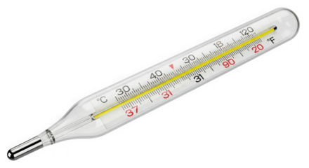Close up of a glass mercury thermometer on a black background