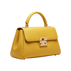 Elegant Yellow Pebble Leather Top Handle Handbag With Gold Clasp Detail