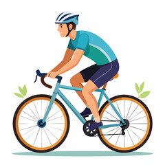 Fototapeta premium A man is riding a bicycle wearing a helmet, depicted in a vector illustration style.