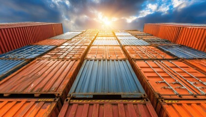 Low angle view of stacked shipping containers