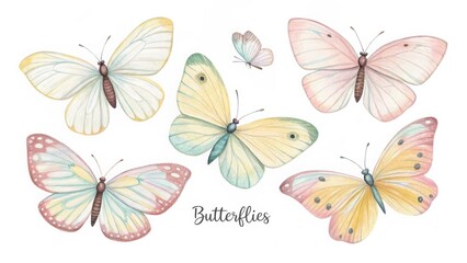 Fototapeta premium Watercolor butterflies isolated on white background
