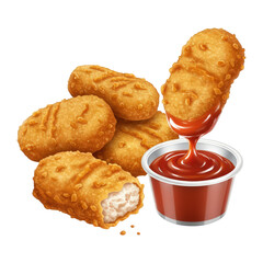 Delicious Golden Brown Chicken Nuggets Dipped in Savory Tomato Sauce
