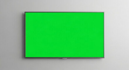 Smart tv with green screen for chroma key compositing on a gray wall