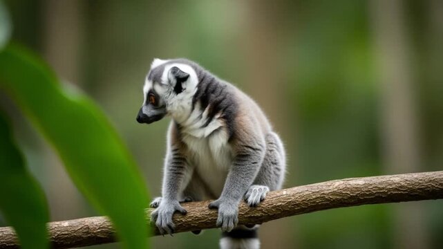 Lemur Resting on Branch in Natural Habitat