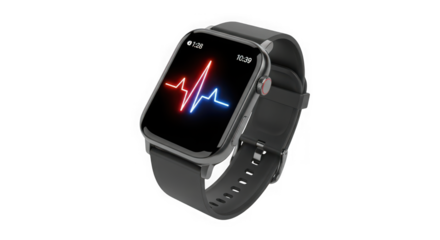 Smartwatch displays a vibrant red and blue electrocardiogram reading