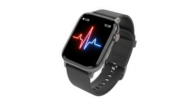 Smartwatch displays a vibrant red and blue electrocardiogram reading