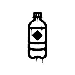 Grunge style spray paint stencil of a plastic bottle icon silhouette