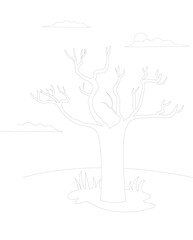 Dead tree on a white background. Vector illustration in outline style.