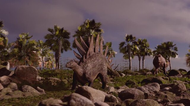Carnotaurus and stegosaur