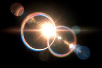 Obraz premium Bright, double lens flare against black