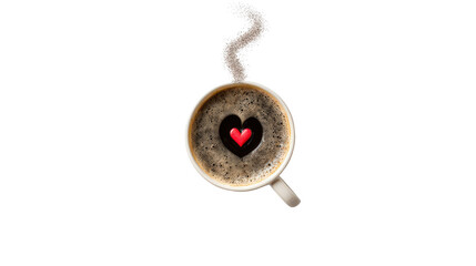 Creative logo of a coffee cup with heart-shaped steam from top view, isolated on a Transparent background, PNG file.