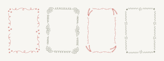 Set of hand drawn festive Christmas and New Year frames, perfect for greeting cards, holiday invitations, banners or background design.