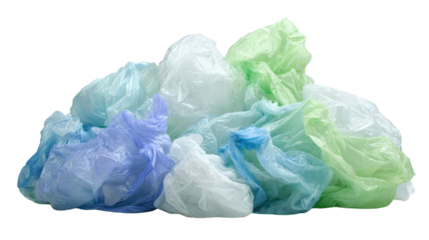 Crumpled plastic bags in heap background isolated on a Transparent background, PNG file.