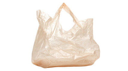 Crumpled plastic shopping bag with handles background isolated on a Transparent background, PNG file.