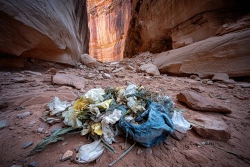 Canyon floor littered with discarded flowers and fabric