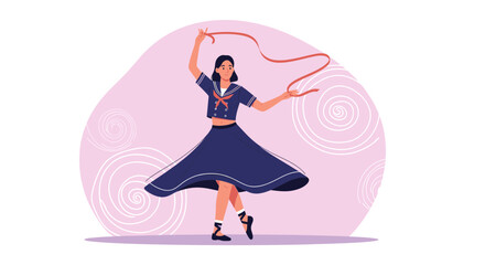 Elegant Young Woman Performing Rhythmic Gymnastics With Ribbon In Studio Light