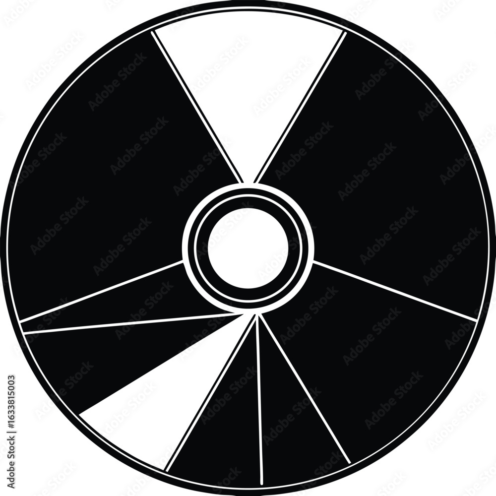 Poster vector art of stylized compact disc design featuring black and white segments creating a modern and 