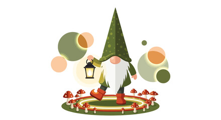 Enchanted Gnome With Lantern Among Mushrooms For Whimsical Decorations