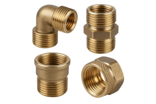 Collection of Brass Plumbing Fittings: Elbow, Coupling, Adapter, and Nut for Water and Gas Systems