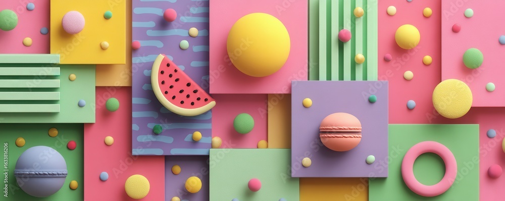 Poster colorful geometric shapes and patterns in a playful abstract design
