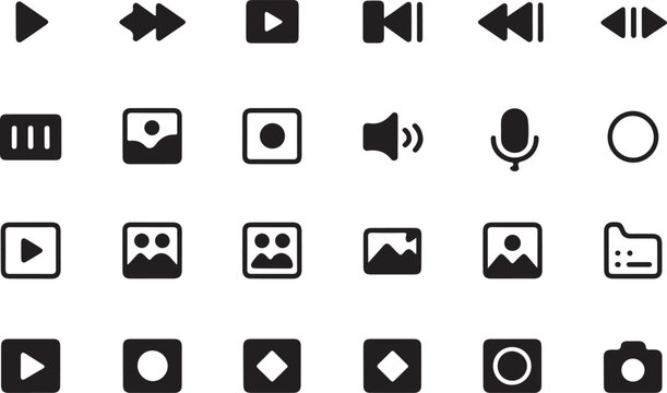 Collection of black and white icon set
