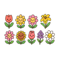 Icons set of colorful flowers