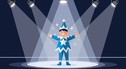 Enchanting Star Performer Shines Brightly Under Theatrical Spotlights Illustration