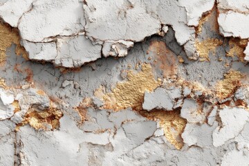 Textured Surface with Cracked Plaster and Gilded Accents Vintage Wall Gold on transparent background