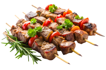 Yummy wild boar skewers isolated on transparent background