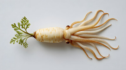 Obraz premium Cute squid made of radish and parsnip, sea creature food art 