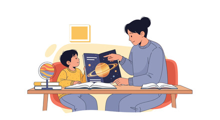 Fototapeta premium Exploring The Cosmos Together Educational Moment Of A Parent And Child