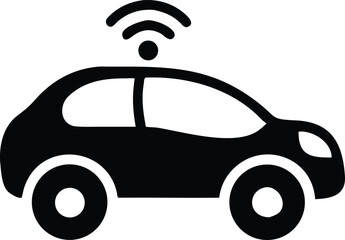 Obraz premium Black silhouette of a car with a Wi- Fi signal icon above Keywords: car, vehicle, automobile, transport, transportation, connected, wireless, network, signal, technology, communication, internet
