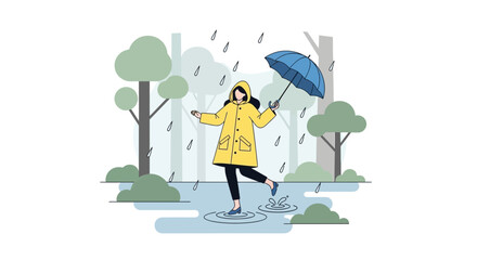 Enjoying A Rainy Day Strolling Through The Park In A Stylish Raincoat