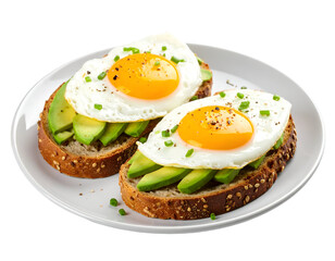 breakfast bread Fried eggs and avocado isolated on transparent png