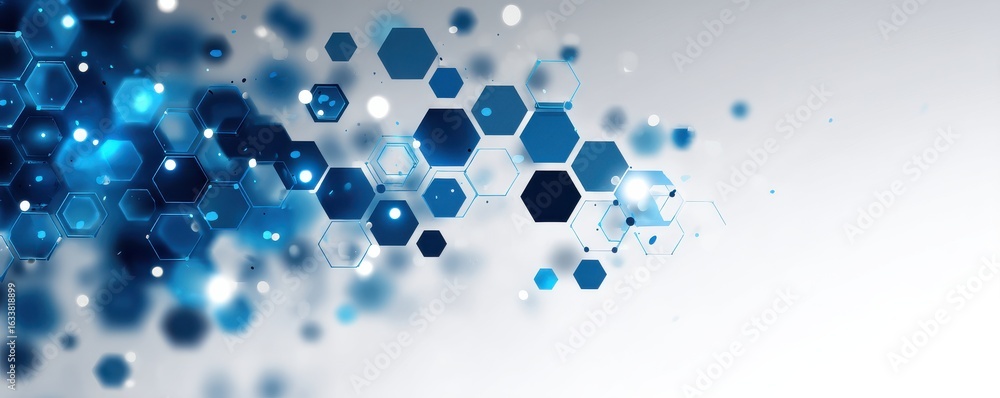 Aufkleber abstract blue hexagonal shapes on a white background with digital elements