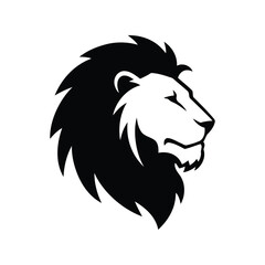 Black and white lion head silhouette majestic animal profile powerful king of jungle vector illustration