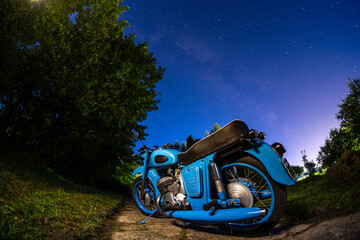 Old blue motorcycle from the 60s